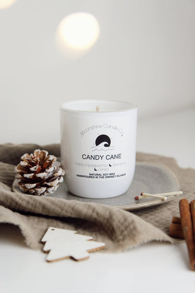 Candy Cane Soy Candle - handpoured in Orkney - Moonshine Candle Co.