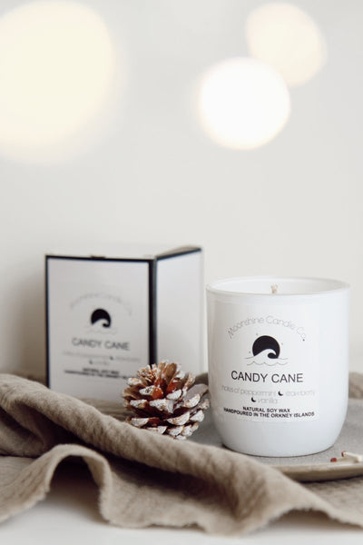 Candy Cane Soy Candle - handpoured in Orkney - Moonshine Candle Co.