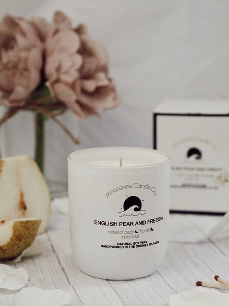 English Pear and Freesia Luxury Soy Candle - Moonshine Candle Co.