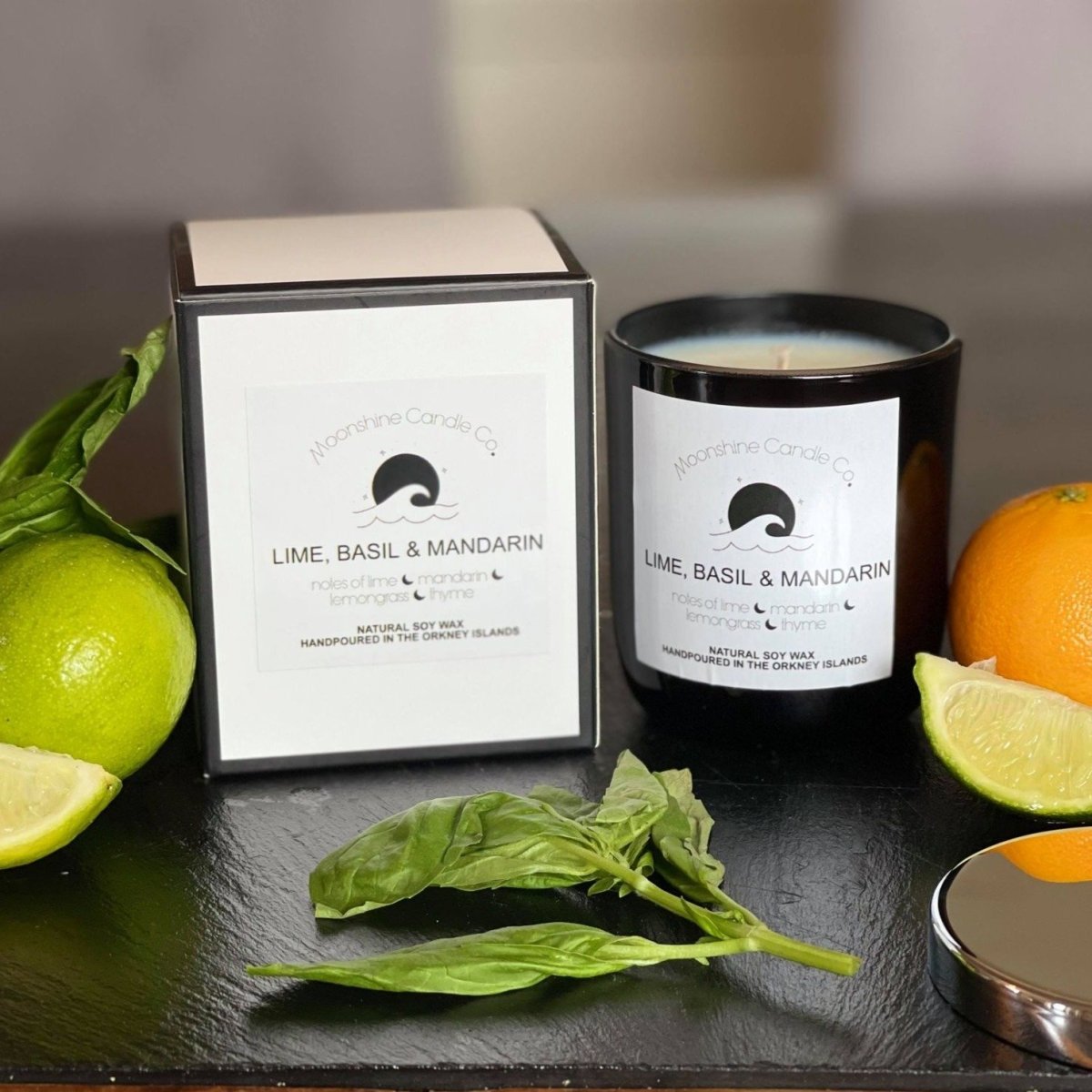 Lime, Basil and Mandarin Luxury Soy Candle - Moonshine Candle Co.
