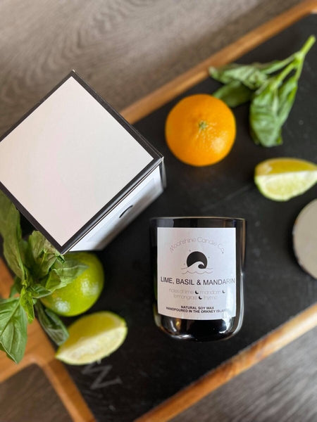 Lime, Basil and Mandarin Luxury Soy Candle - handpoured in the Orkney Islands - Moonshine Candle Co.